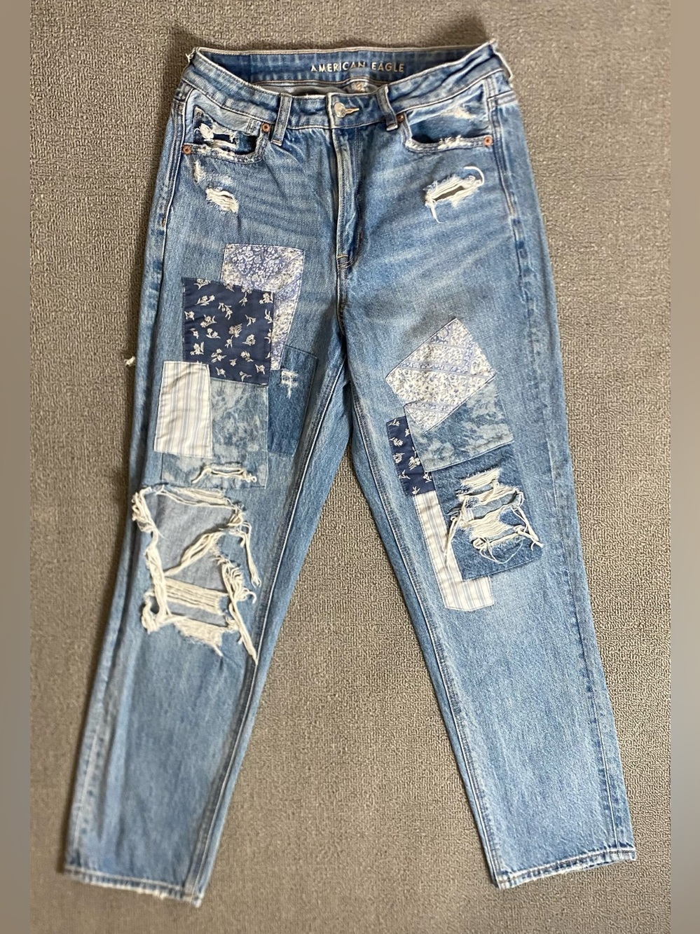 American Eagle Outfitters Patchwork Distressed Mom Straight Jeans